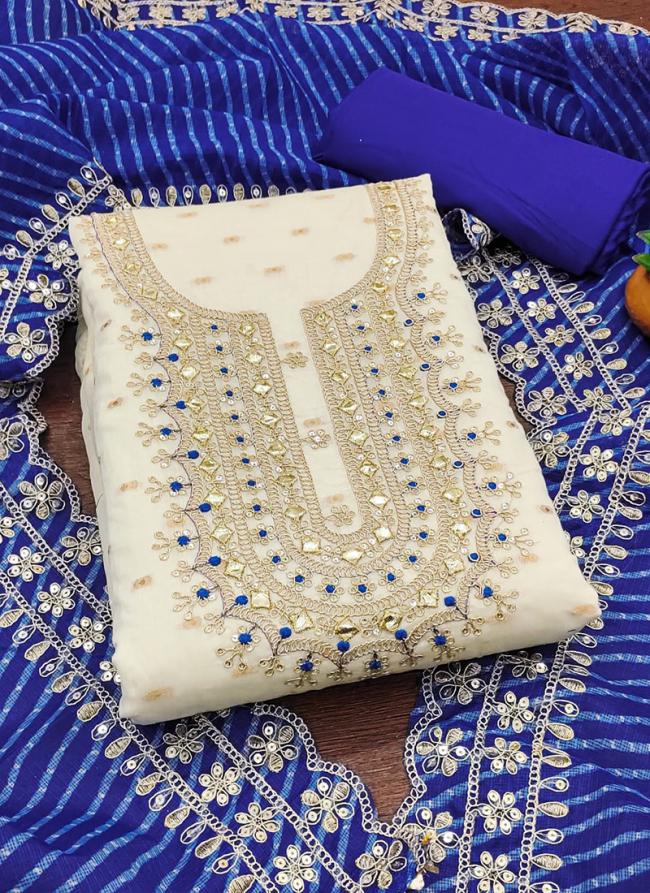 Chanderi Blue Festival Wear Codding Work Dress Material